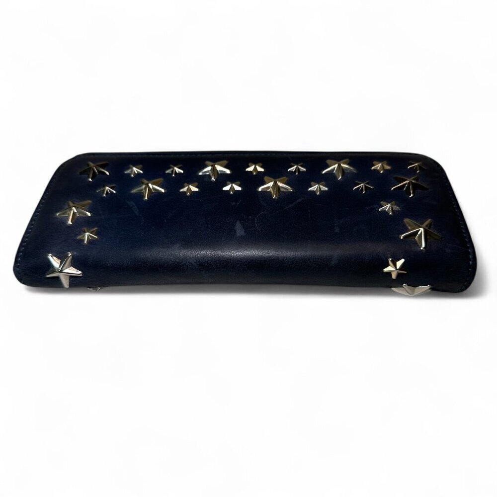 Jimmy Choo Navy Blue Long Leather Wallet with Silver Star Studs - Picture 3 of 16